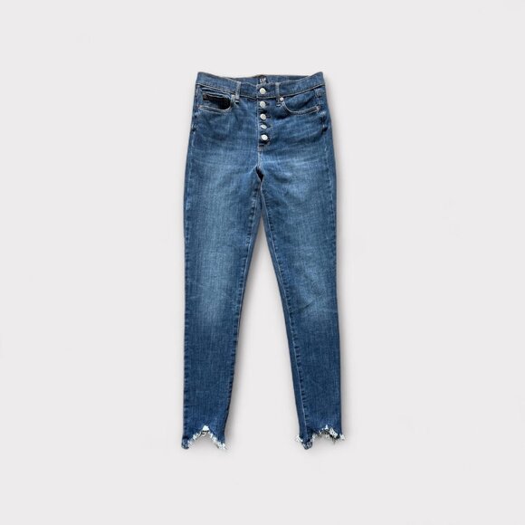 GAP Jeans Womens 27 Tall Blue True Skinny Button Fly Raw Frayed Hem Stretch - Picture 1 of 8
